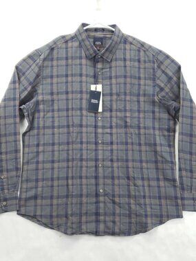 NEW Indian Terrain Shirt Mens XL Blue Plaid Linen Long Sleeve Slim Fit Button-Up